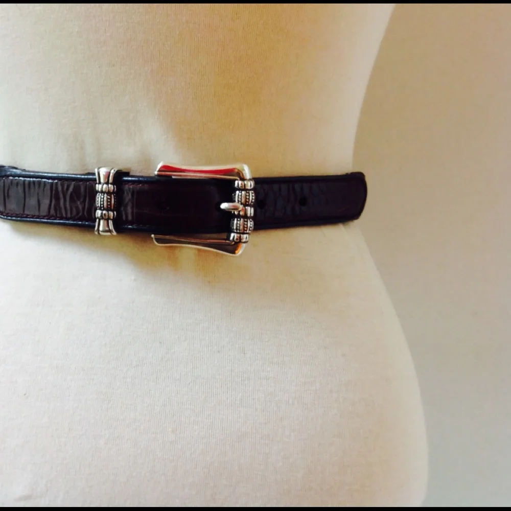 Brighton Black Leather Belt Braided Silver Men's